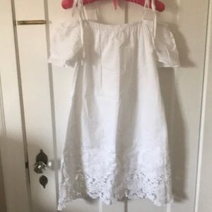 Madewell white cotton dress with embroidered skirt